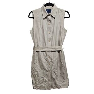 Faconnable Women's Tan Sleeveless Belted Safari Shirt Dress Size 8 100% Cotton